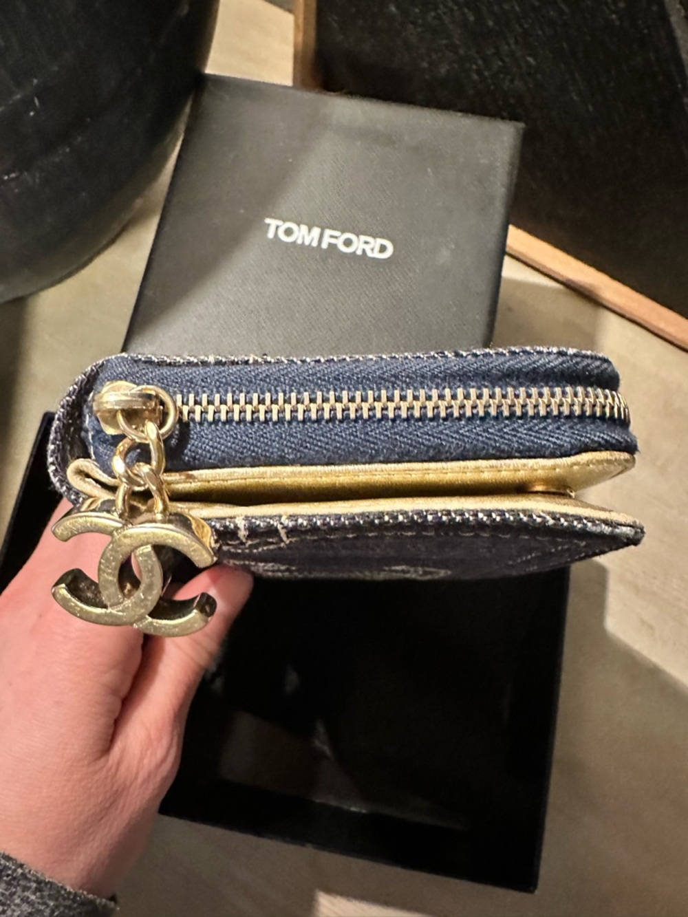 Chanel Denim Zip Wallet - Navy Blue with White Stitching - Picture 5 of 12